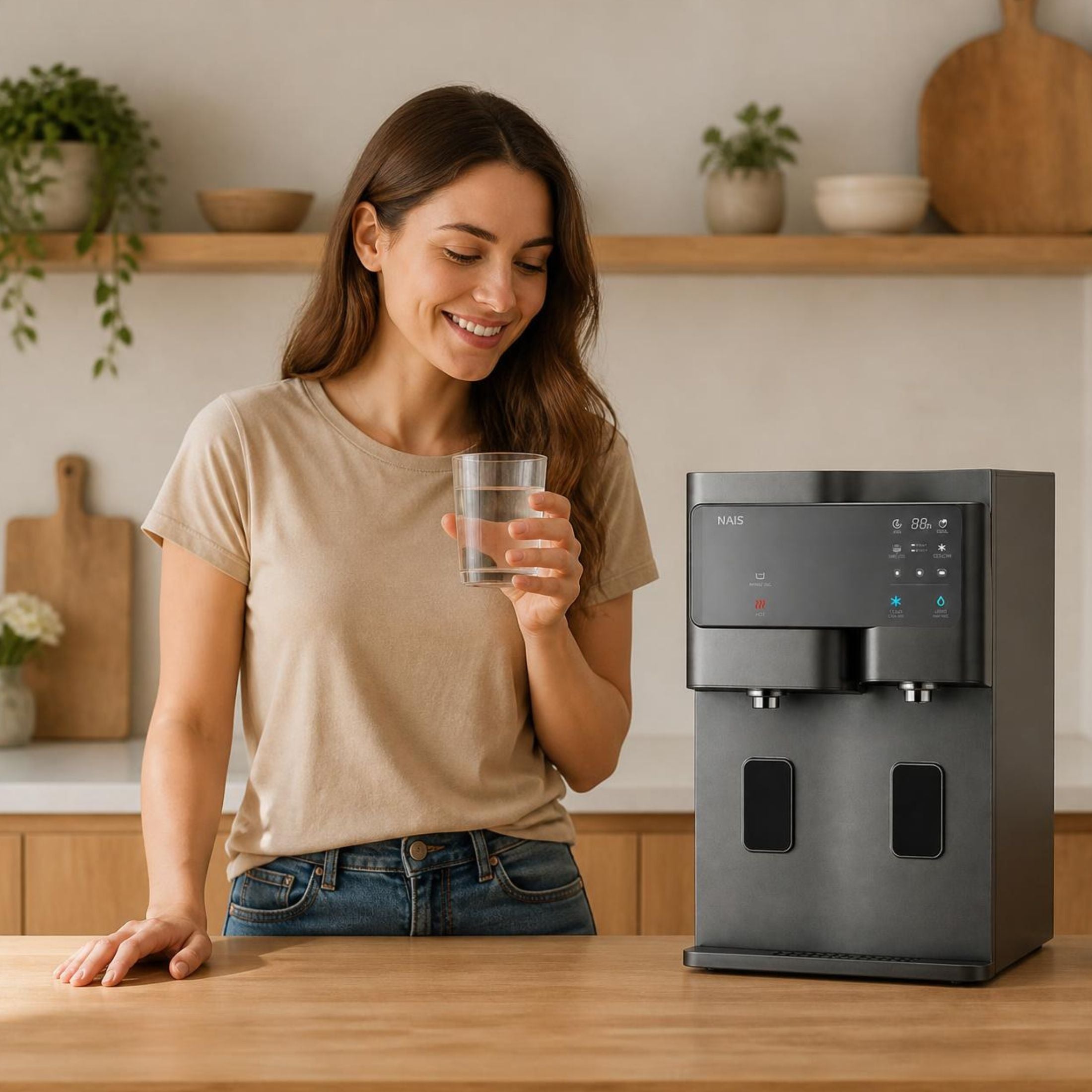 Nais Umkehrosmoseanlage für Zuhause – gefiltertes Trinkwasser mit modernem Wasserfiltersystem.