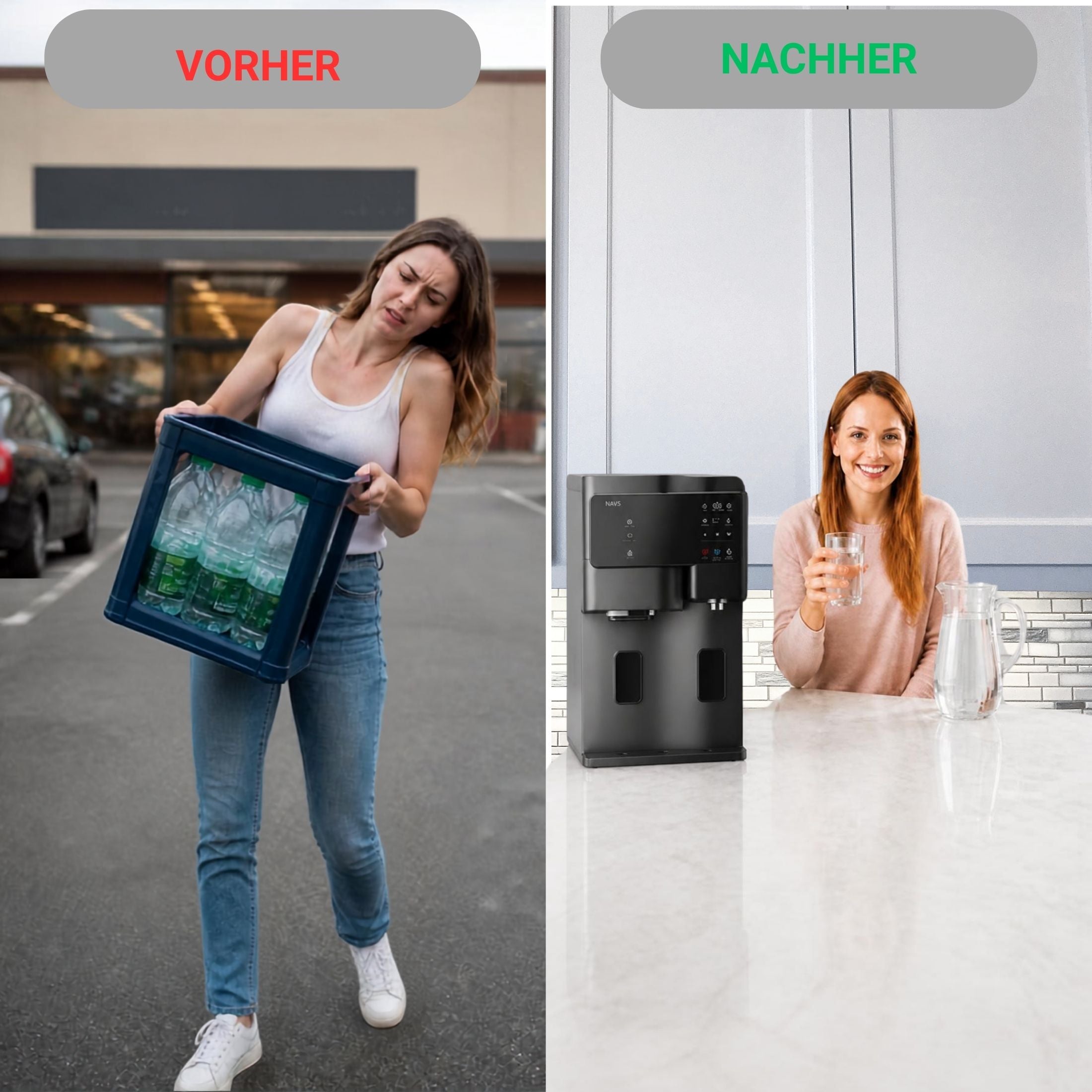 Schwarze Nais Osmoseanlage mit Eiswürfelfunktion – gefiltertes Trinkwasser, Eis, heiß und kalt.
