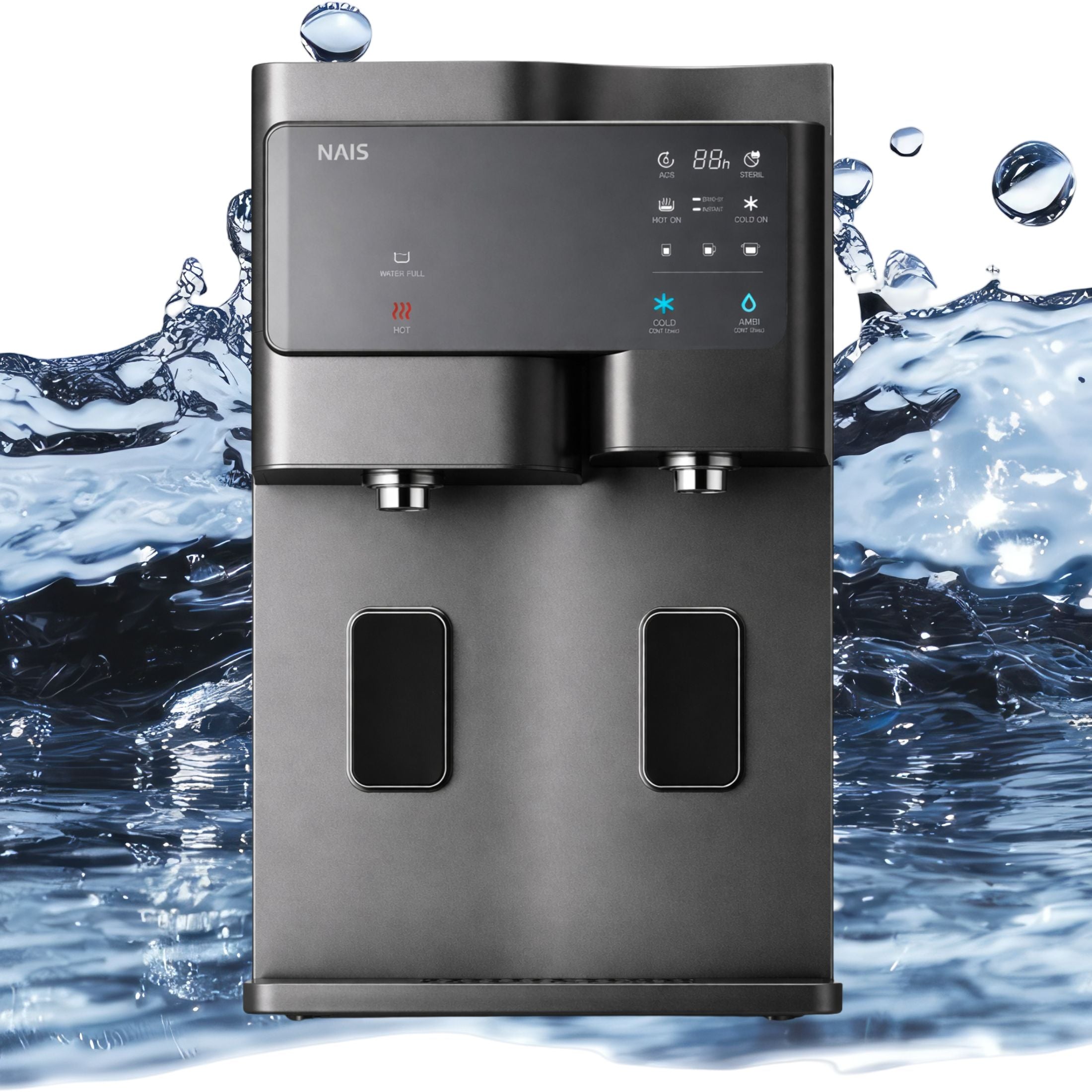 Osmoseanlage Nais für Zuhause – modernes Trinkwassersystem mit gefiltertem Wasser, heiß, kalt und Sprudel.
