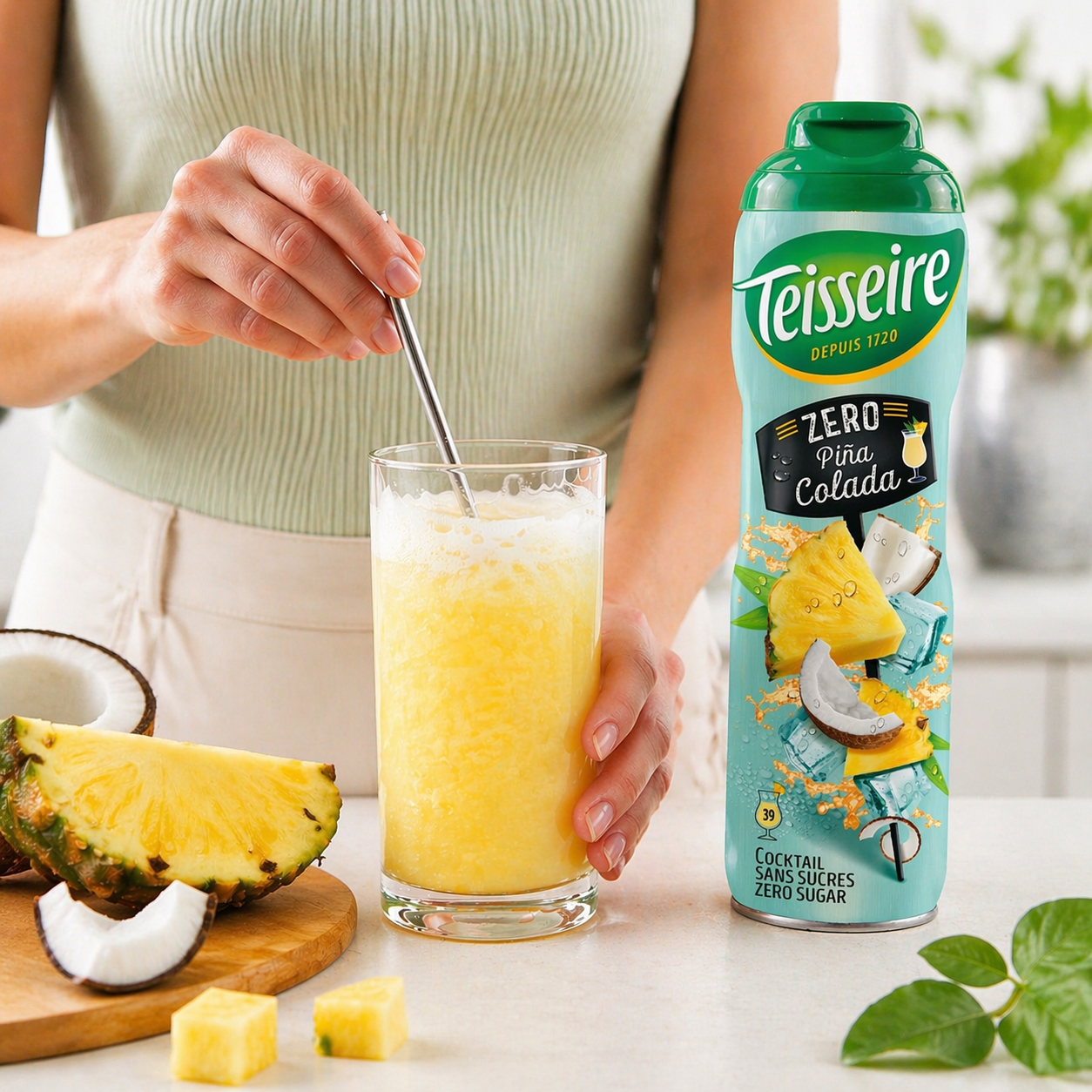 Teisseire Pina Colada Sirup für Cocktails, Sprudelwasser und erfrischende Sommergetränke.